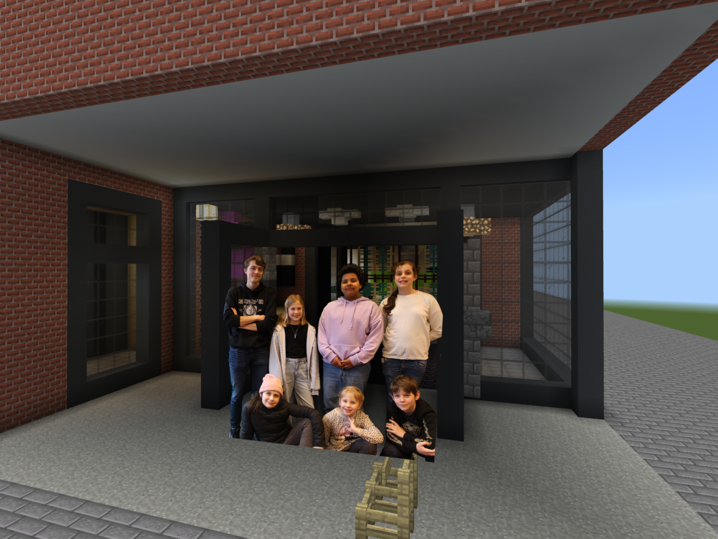 Projekt Nachbau JuZ Feucht in Minecraft_Jugendteam vor virtuellem JuZ